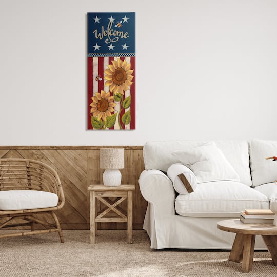 Stupell Industries Americana Welcome Country Sunflowers Canvas Wall Art
